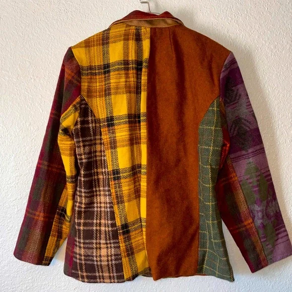 Sacred Threads Wool Blazer Patchwork Plaid Womens Size Small / Medium - Picture 2 of 8